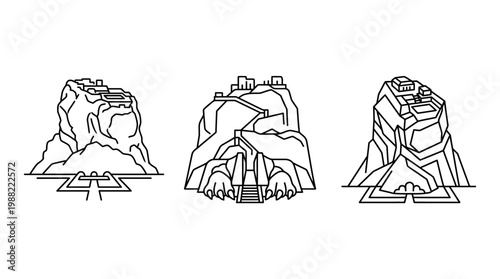 Abstract Mountain Landscapes Set in Line Art Style