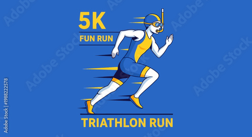 Graphic Illustration Depicting A 5K Fun Run Triathlon Concept With Artistic Design