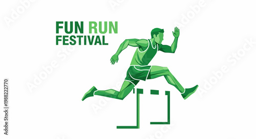 Graphic Illustration Depicting a Runner Overcoming Obstacles During a Fun Run Event