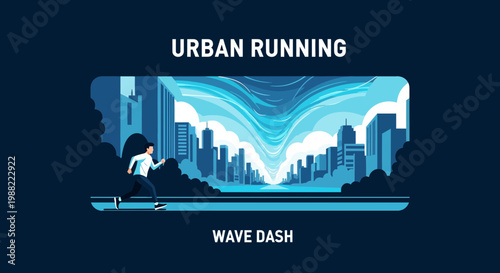 Graphic Illustration Depicting Energetic Urban Runner Navigating Cityscape with Speed