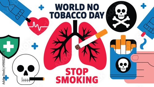 World no tobacco day poster with lungs heart and stop smoking awareness concept 