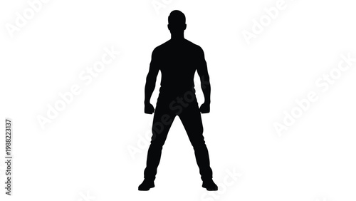 Silhouette of a muscular man standing with hands slightly raised high quality