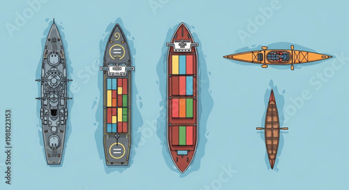 Aerial View of Various Ships and Boats on Blue Water.