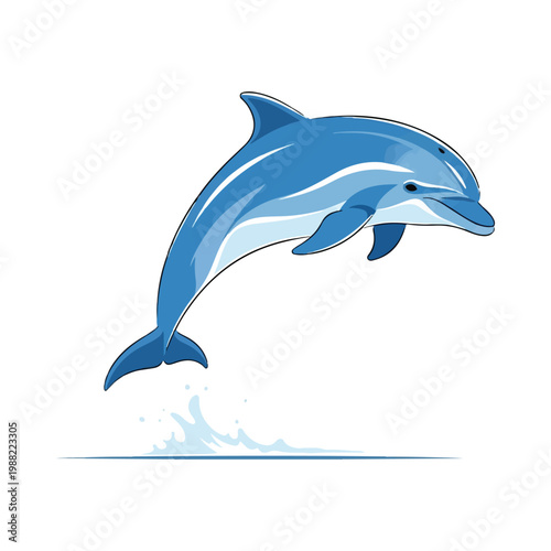Leaping dolphin against a pure white backdrop clean and simple design