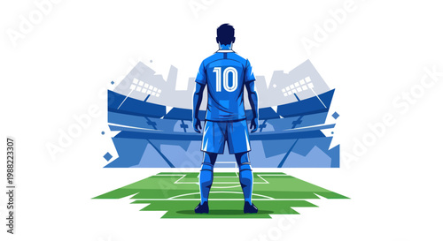 Soccer player wearing number ten jersey standing in a stadium illustration