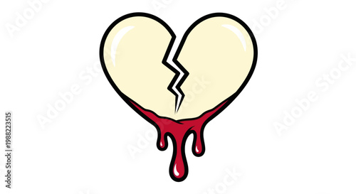 Stylized broken heart with blood dripping down, symbolizing heartbreak.