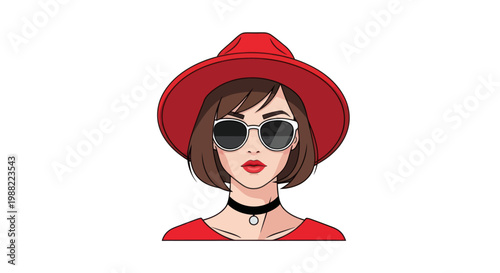 Woman in red hat and sunglasses with choker necklace