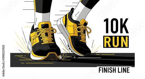 Graphic Illustration Depicting Running Shoes Crossing The Finish Line With 10K Run Message