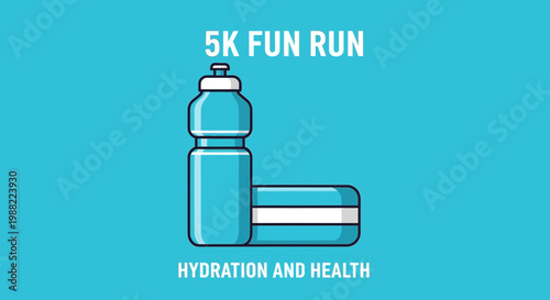 Healthy 5K Fun Run Concept Depicting Water Bottle and Snack Bar for Runners to Stay Hydrated