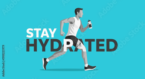 Healthy And Hydrated Run: Dynamic Illustration of Marathon Runner Drinking Water