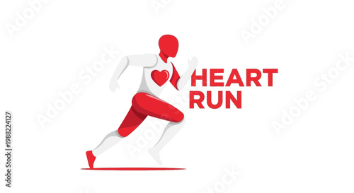 Graphic Representation Of Human Heart And Running In Red And White Colors