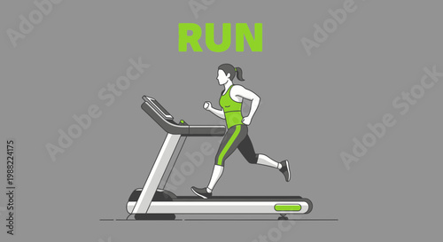 Healthy Exercise: Woman Running On A Treadmill In An Illustrated Fitness Image