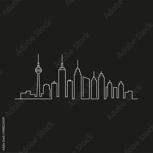 Toronto Skyline Outline Minimalist Cityscape on Black Background