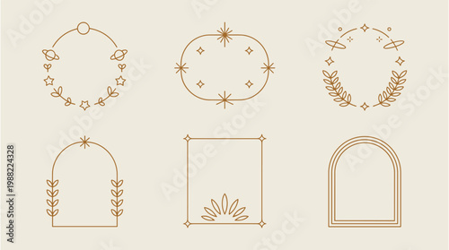 Minimalist Boho Celestial Line Art Frame and Border Collection