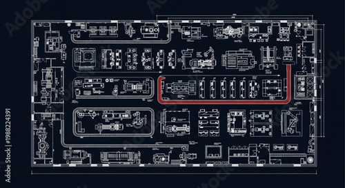 Detailed architectural blueprint of a complex building layout.