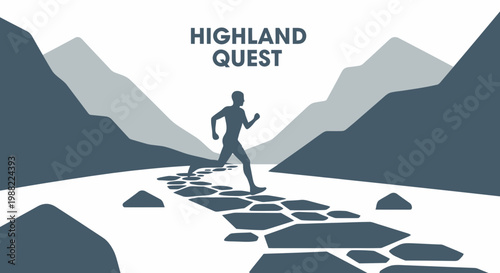 Highland Quest: Pursuit, Silhouette Of A Runner, Journey Through Rocky Path, Mountain Scenery