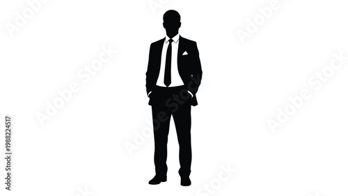 A stark silhouette of a businessman in a suit hands in pockets