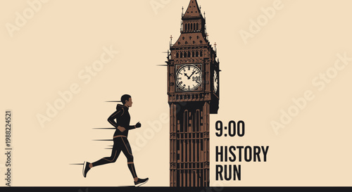Historical Run: A Symbolic Depiction of Time, Movement, and a Prominent Landmark