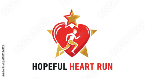 Heart Shape Emblem Depicting Runner Representing Hope for Healthiness and Marathon