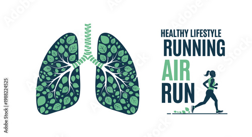 Healthy Lifestyle And Athletic Exercise Depicted With Leaves Resembling Lungs in a Symbolic Design