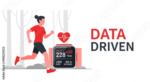 Healthy Lifestyle and Data Driven Fitness Tracking Illustration for Wellness and Health