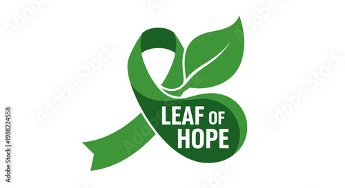 Green Ribbon and Leaf Emblem: Symbol of Hope, Nature, and Environmental Awareness
