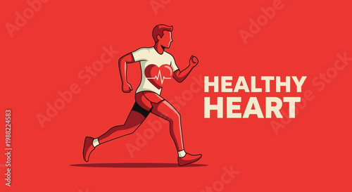 Healthy Lifestyle And Heart Health Illustration Depicting Running and A Strong Heartbeat