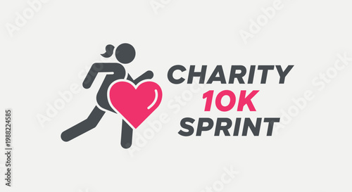 Heart Shape Emblem With Charity Run Icon And Typography For Fundraising Events