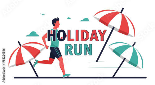 Holiday Run Illustration Depicting Marathon During Summer Season with Creative Colorful Elements