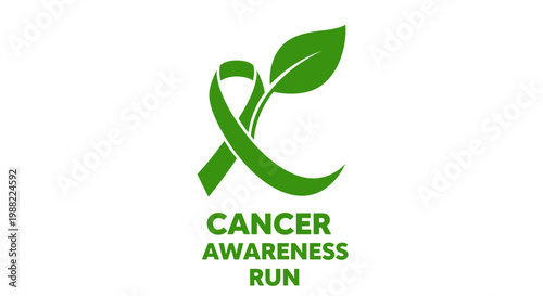 Green Ribbon Symbolizing Cancer Awareness Run with a Leaf Emblem Simple Design