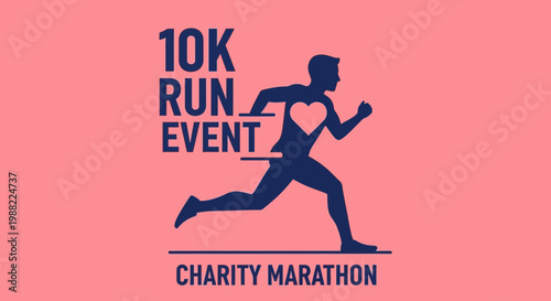 Heart Shape Runner in a 10K Run Charity Marathon on a Soft Coral Color Background