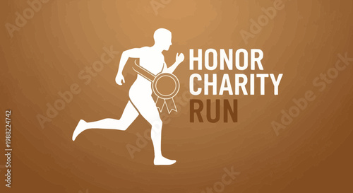Honor Charity Run Imagery With Silhouette Runner And Decorative Medal Emblem Design