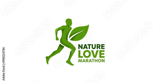 Green Silhouette Runner with Leaf Embodied Within Natural Marathon Emblem Design