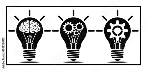 Light Bulb Ideas Vector Illustration with Brain and Gears