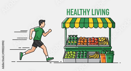 Healthy Lifestyle Choices Depicted With Runner Purchasing Fresh Fruit at a Market