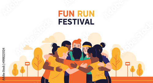 Group Embracing And Celebrating Their Joyful Participation In A Fun Run Festivity Event