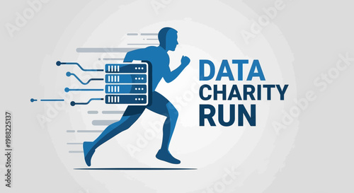 Humanoid Runner With Server Racks Integrated In Body Represents Data Charity Run Concept
