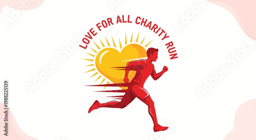 Heart Shaped Charity Run Featuring Energetic Runner and Abstract Elements for Events