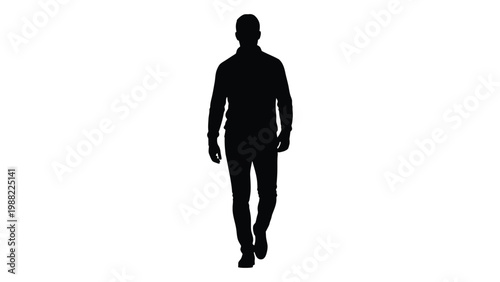 A full body silhouette of a man standing and facing forward against a plain white backdrop