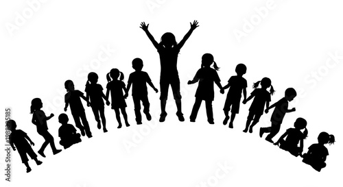 Group Of Children Silhouettes Engaging In Playful Activities And Having Fun Together