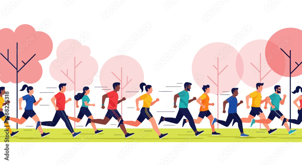 Fototapeta premium Group Of Diverse People Exercising In Park Running For Health And Wellness Together