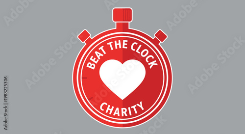 Heart Shaped Charity Symbol Within Red Stop watch, Signifying Time for Donation