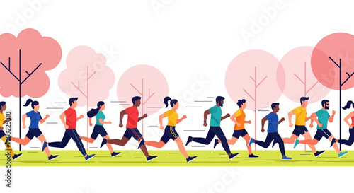 Group Of Diverse People Exercising In Park Running For Health And Wellness Together