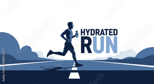 Hydrated Runner Racing Across The Road Illustration Promoting Wellness and Fitness