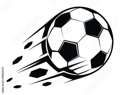 Dynamic Black and White Soccer Ball in Motion with Motion Trails