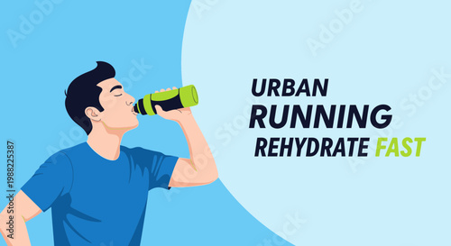 Hydrated Runner: Refreshing Drink During Urban Running Training Routine
