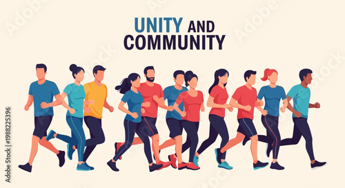 Group Of Diverse People Running Together Promoting Community And Joint Activities