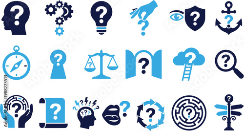 Question and solution icons for problem solving and finding answers.