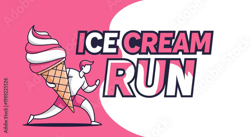 Ice Cream Run Illustration Depicting a Person Carrying Large Dessert and Racing Quickly