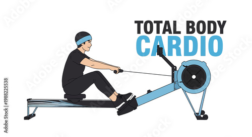 Healthy Lifestyle Concept Illustrated With Person Using Exercise Rowing Machine For Cardio Workout
